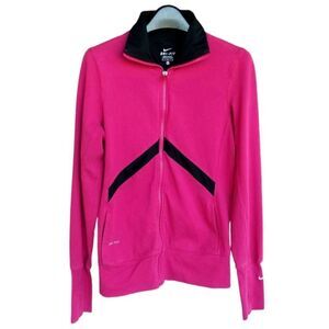 Nike Dry Fit Full Zip Running Jacket Fitness Hot Pink Black Mesh Stripe Size M